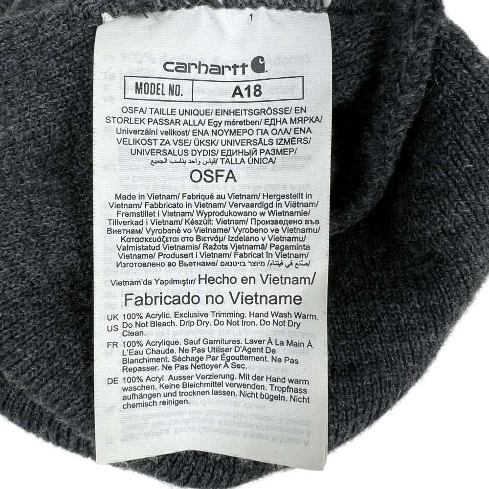 Carhartt A18 Knit Cuffed Beanie Hat OSFA Charcoal Gray Winter Workwear